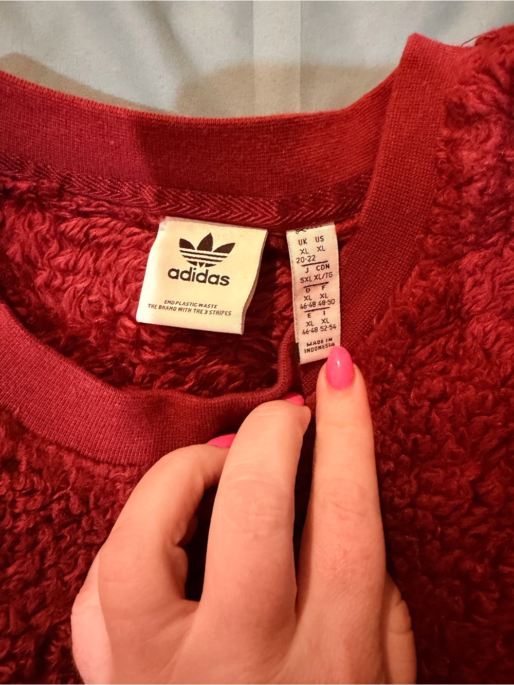 adidas Red Sherpa Crewneck Sweatshirt - Picture 2 of 2